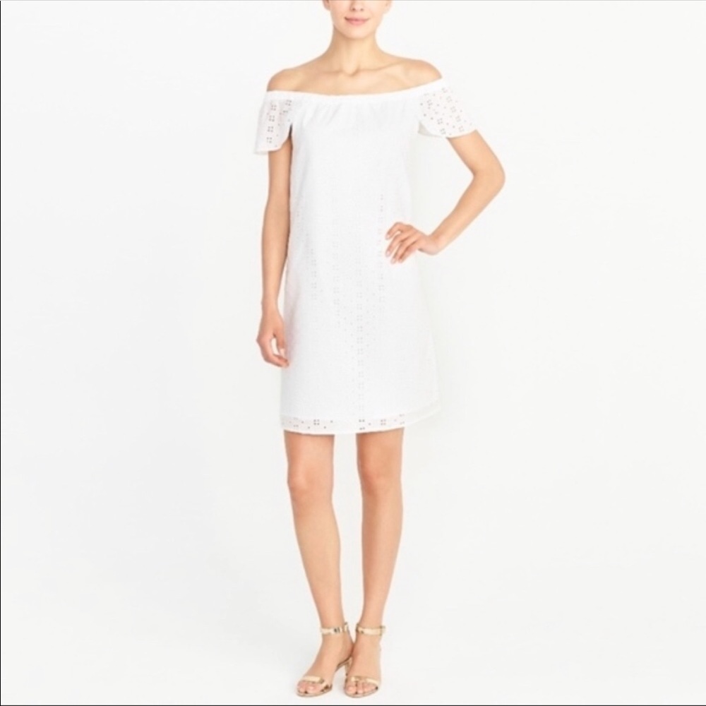 J Crew off the shoulder white eyelet dress